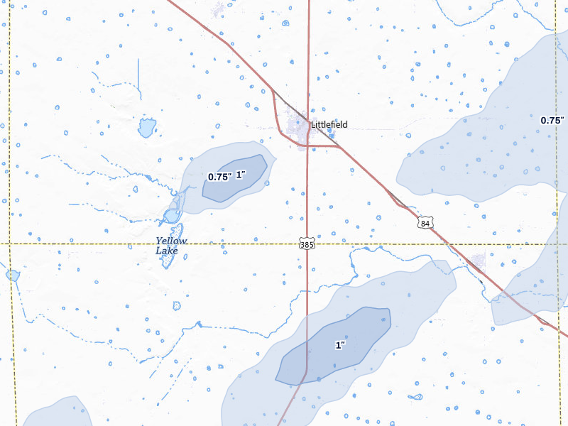 NEXRAD radar-signature map of the hail storm over Littlefield, TX on Jun 29, 2026