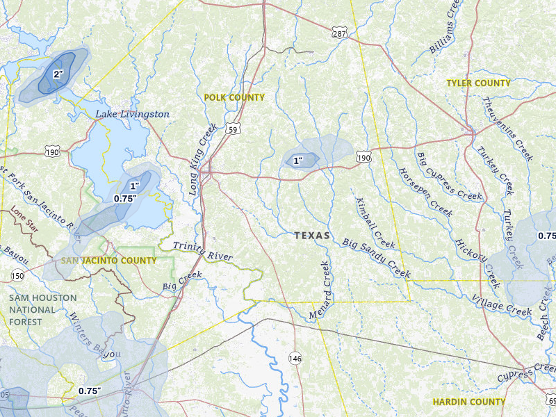 NEXRAD radar-signature map of the hail storm over Livingston, TX on Mar 7, 2026