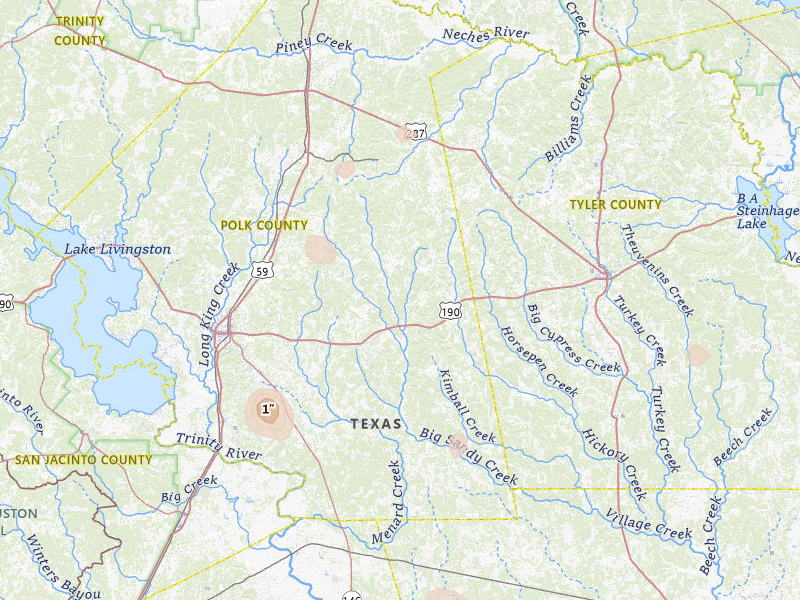 Radar-estimated hail-size map of the storm over Livingston, TX on Aug 27, 2026