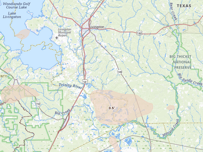 Radar-estimated hail-size map of the storm over Livingston, TX on Sep 2, 2026