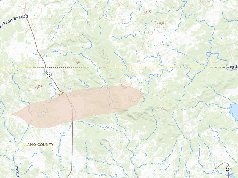 Radar-estimated hail-size map of the storm over Llano, TX on Apr 30, 2026