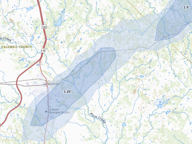 NEXRAD radar-signature map of the hail storm over Lockhart, TX on Mar 7, 2026