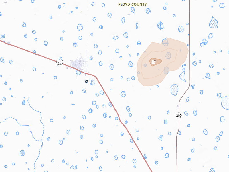 Radar-estimated hail-size map of the storm over Lockney, TX on Jun 2, 2026