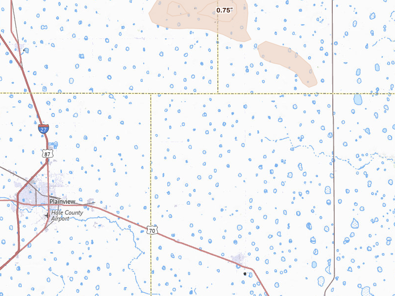 Radar-estimated hail-size map of the storm over Lockney, TX on Jun 18, 2026