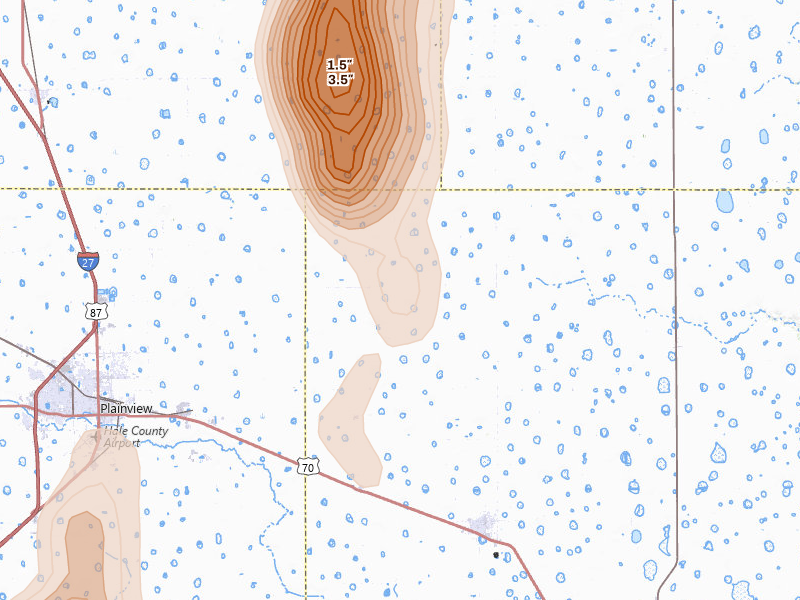 Radar-estimated hail-size map of the storm over Lockney, TX