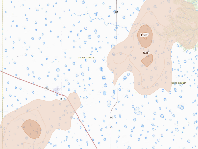 Radar-estimated hail-size map of the storm over Lockney, TX