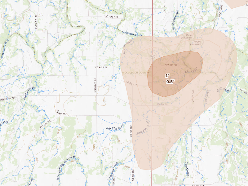 Radar-estimated hail-size map of the storm over Lohn, TX on Sep 21, 2026