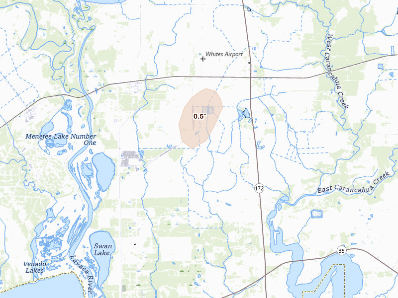 Radar-estimated hail-size map of the storm over Lolita, TX on May 22, 2026
