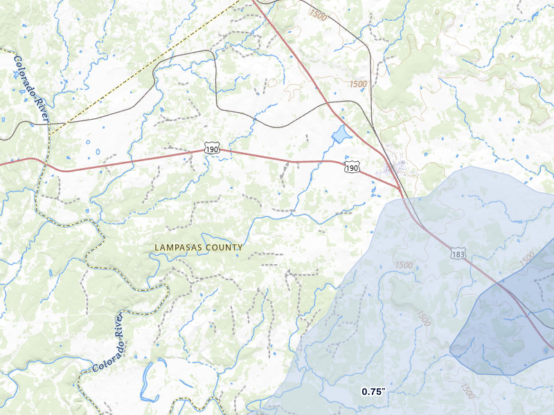 NEXRAD radar-signature map of the hail over Lometa, TX