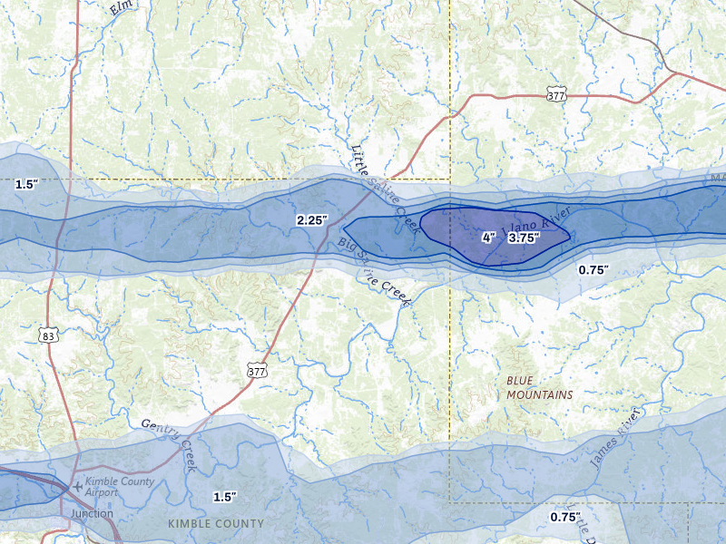 NEXRAD radar-signature map of the hail storm over London, TX on May 6, 2026