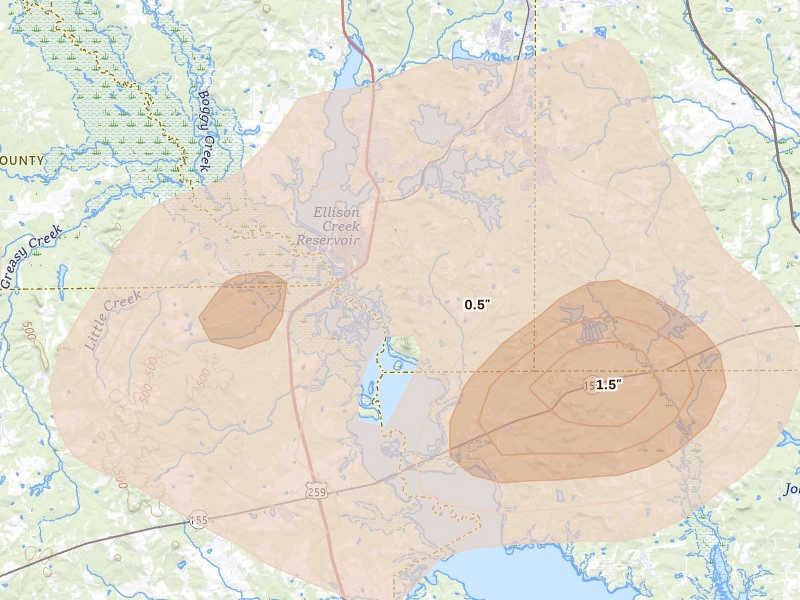 Radar-estimated hail-size map of the storm over Lone Star, TX on Jul 6, 2026