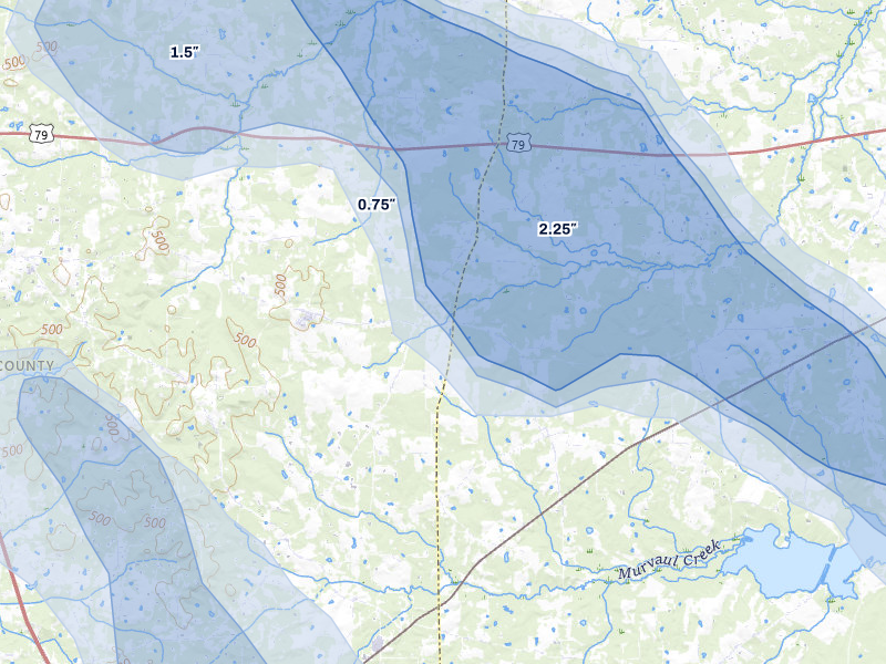 NEXRAD radar-signature map of the hail over Long Branch, TX