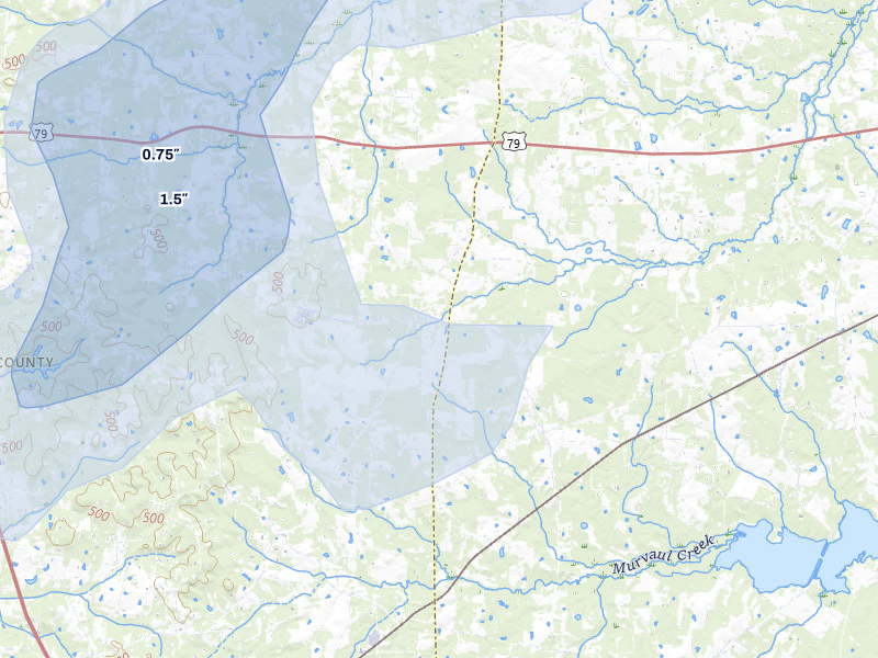 NEXRAD radar-signature map of the hail over Long Branch, TX