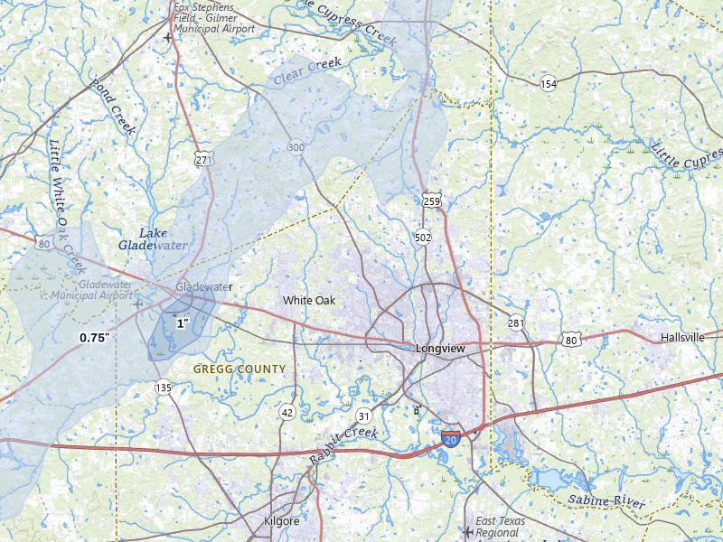 NEXRAD radar-signature map of the hail storm over Longview, TX on Mar 6, 2026