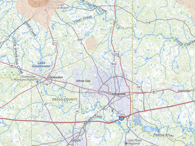 Radar-estimated hail-size map of the storm over Longview, TX on May 8, 2026