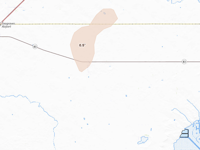 Radar-estimated hail-size map of the storm over Loop, TX on Jun 29, 2026