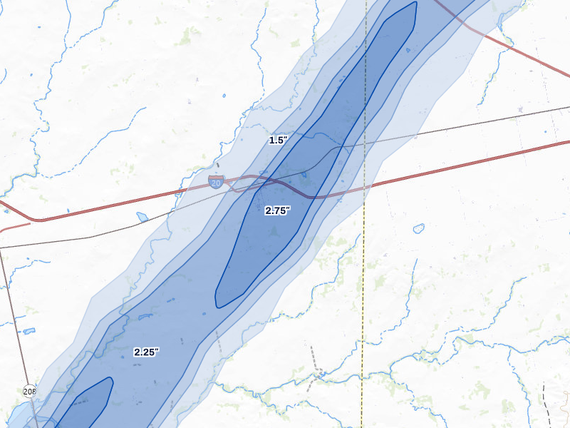NEXRAD radar-signature map of the hail over Loraine, TX