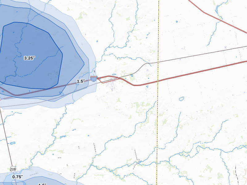 NEXRAD radar-signature map of the hail storm over Loraine, TX on May 10, 2026