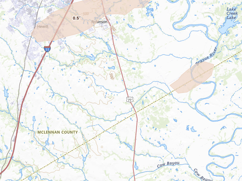 Radar-estimated hail-size map of the storm over Lorena, TX on Apr 12, 2026
