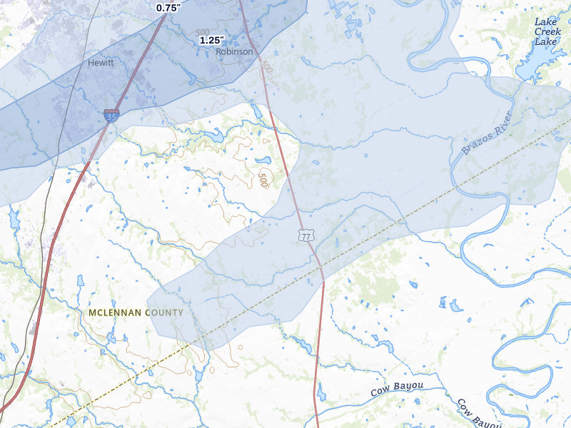 NEXRAD radar-signature map of the hail storm over Lorena, TX on Apr 12, 2026