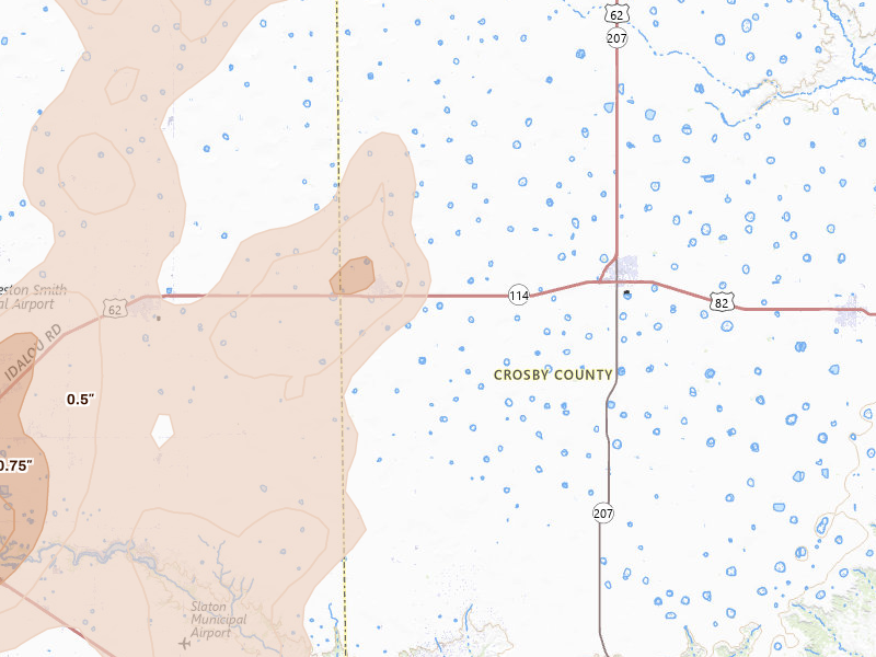Radar-estimated hail-size map of the storm over Lorenzo, TX on May 22, 2026
