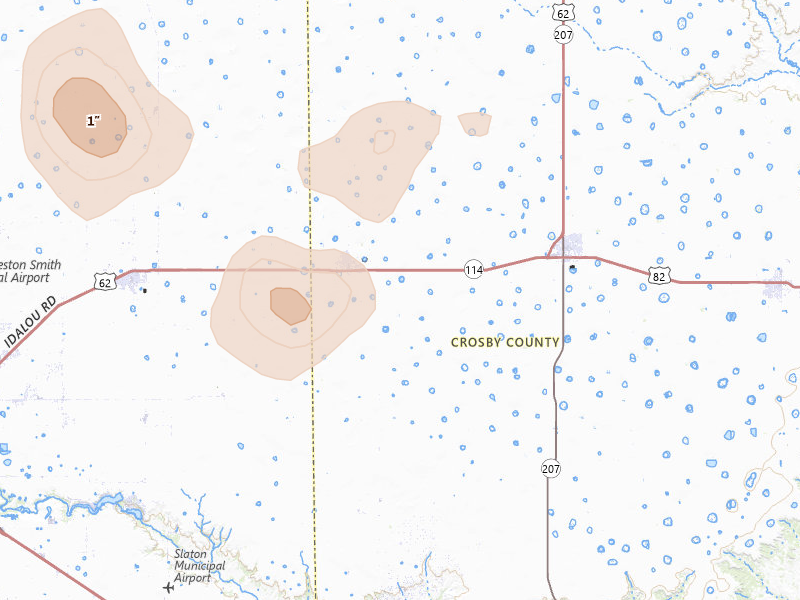 Radar-estimated hail-size map of the storm over Lorenzo, TX on May 23, 2026