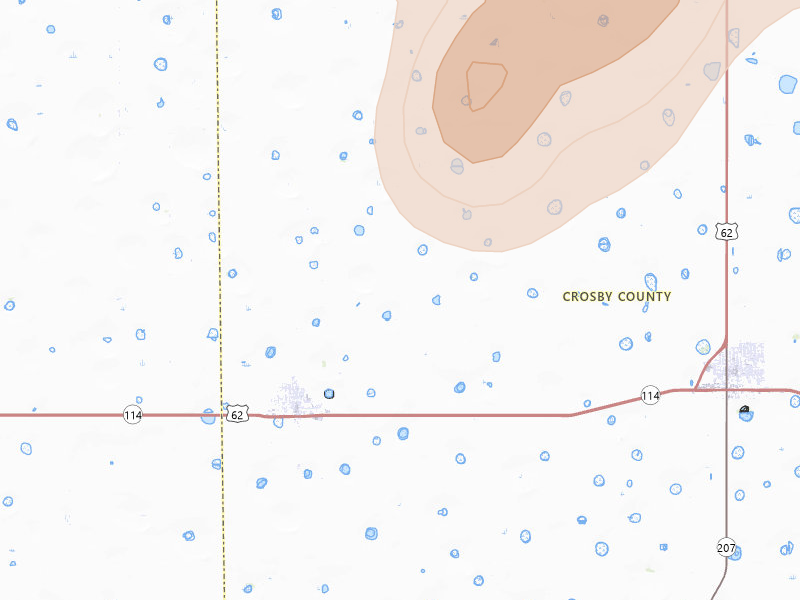 Radar-estimated hail-size map of the storm over Lorenzo, TX on Jun 11, 2026