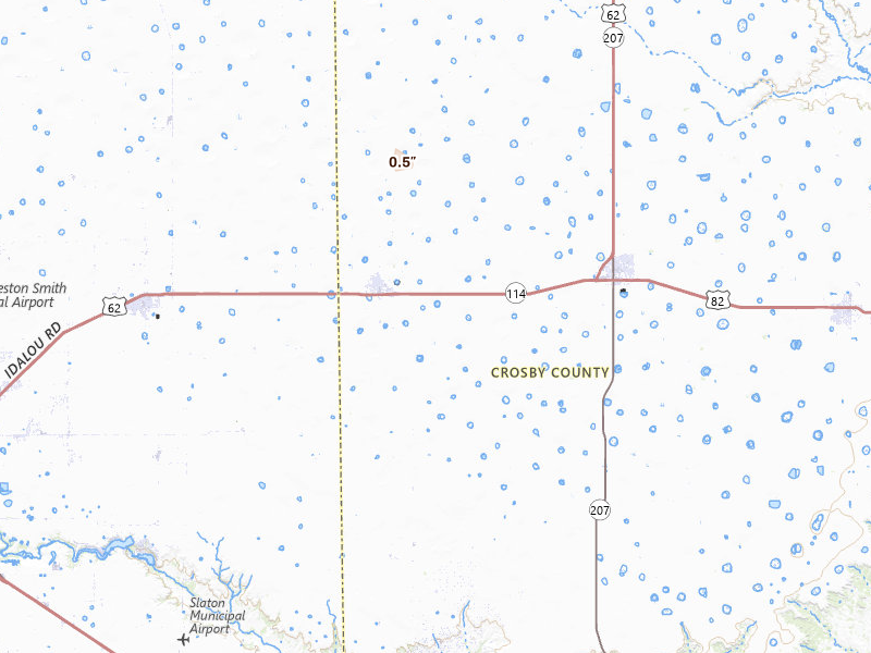 Radar-estimated hail-size map of the storm over Lorenzo, TX on Jul 18, 2026