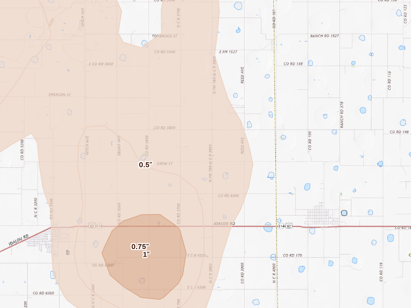 Radar-estimated hail-size map of the storm over Lorenzo, TX