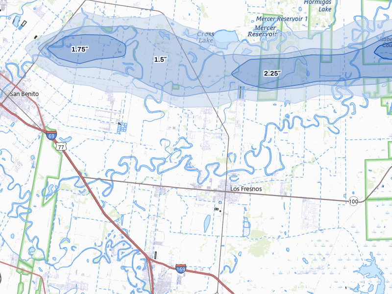 NEXRAD radar-signature map of the hail over Los Fresnos, TX