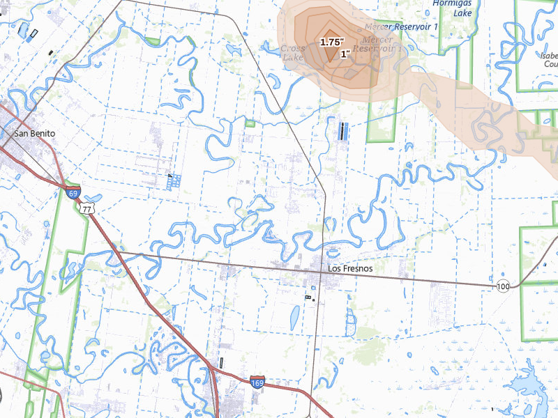 Radar-estimated hail-size map of the storm over Los Fresnos, TX
