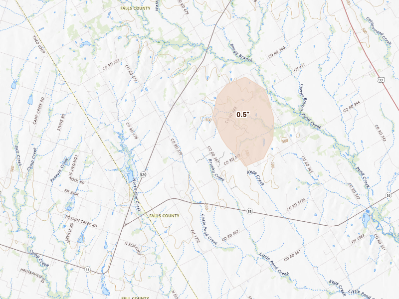Radar-estimated hail-size map of the storm over Lott, TX