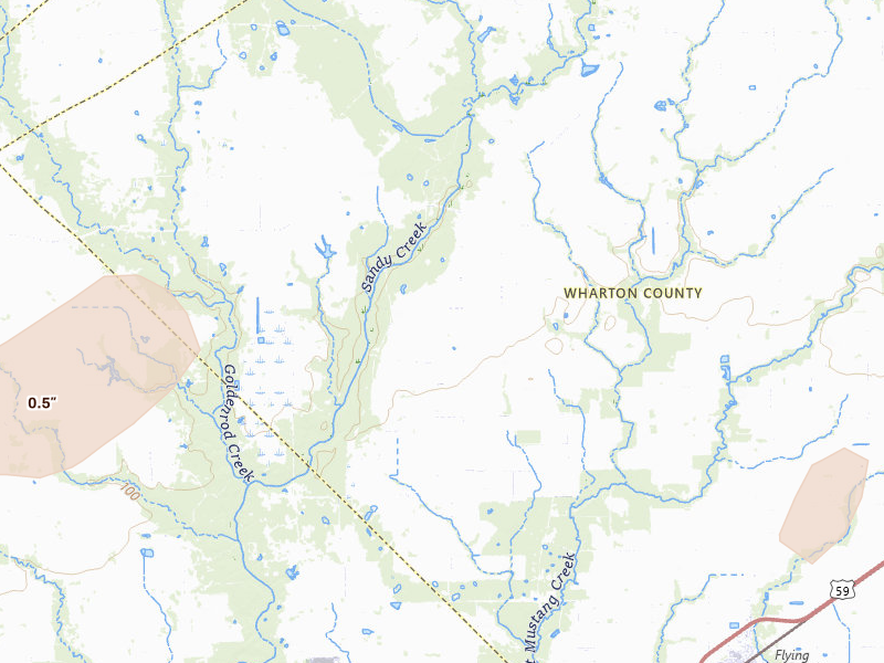 Radar-estimated hail-size map of the storm over Louise, TX on May 22, 2026
