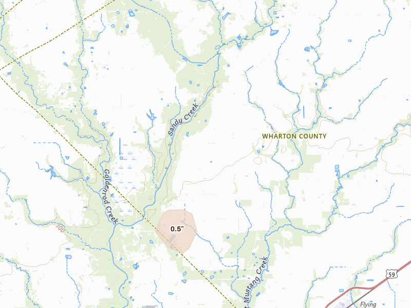 Radar-estimated hail-size map of the storm over Louise, TX on Jul 7, 2026