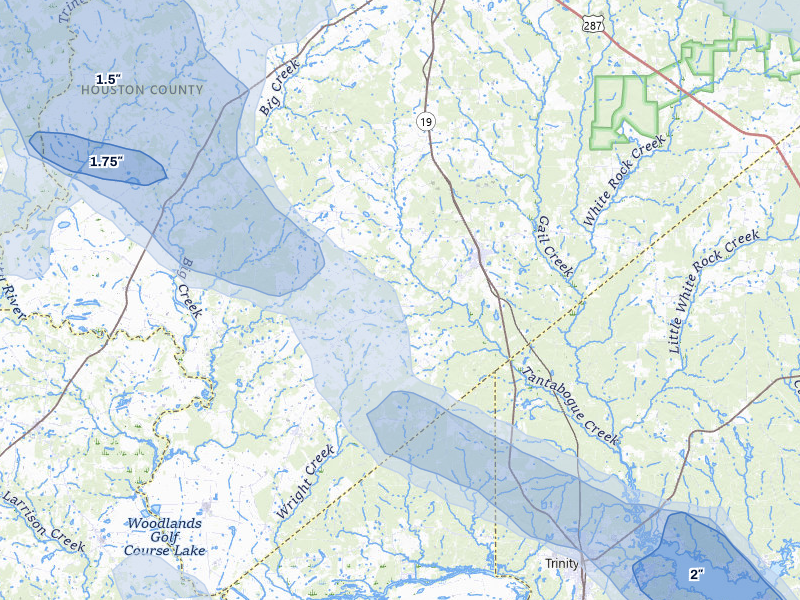 NEXRAD radar-signature map of the hail over Lovelady, TX