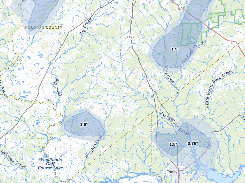 NEXRAD radar-signature map of the hail over Lovelady, TX