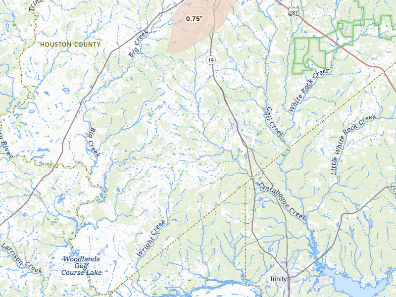 Radar-estimated hail-size map of the storm over Lovelady, TX on Jul 6, 2026
