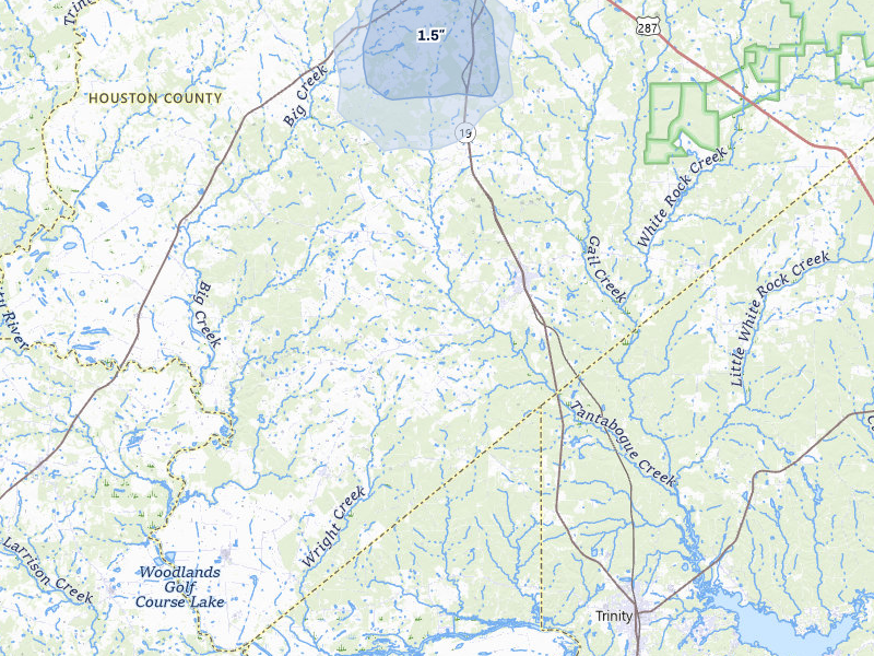 NEXRAD radar-signature map of the hail storm over Lovelady, TX on Jul 6, 2026