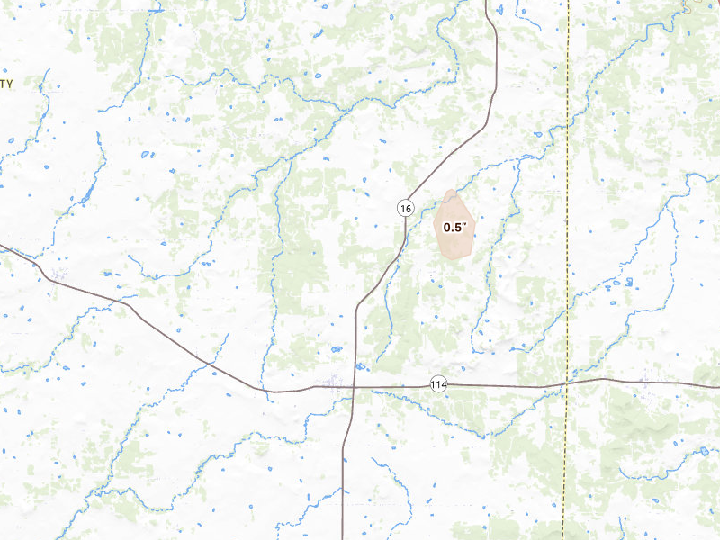 Radar-estimated hail-size map of the storm over Loving, TX on May 21, 2026
