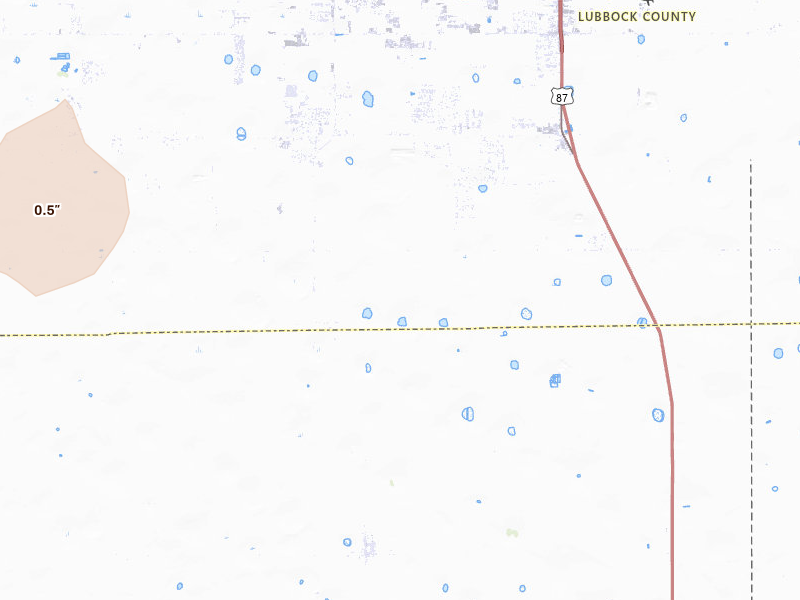 Radar-estimated hail-size map of the storm over Lubbock, TX on Mar 30, 2026
