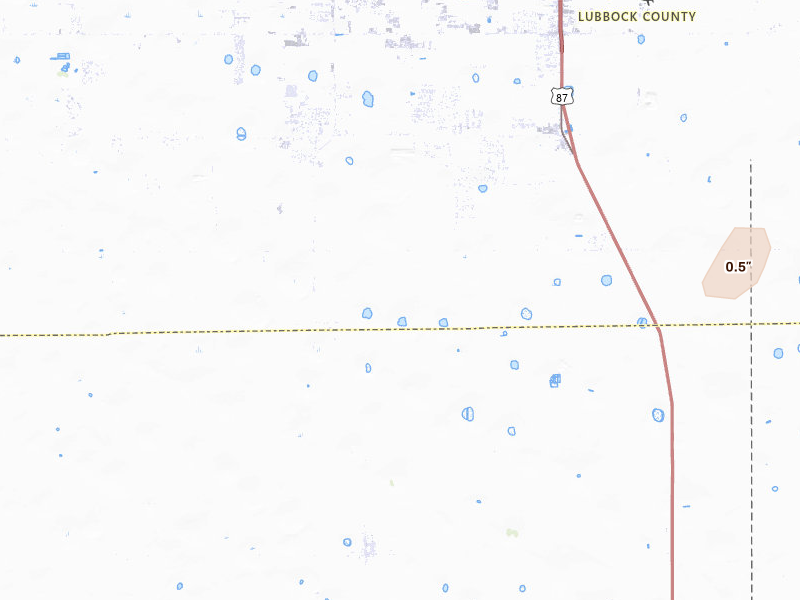 Radar-estimated hail-size map of the storm over Lubbock, TX on May 20, 2026