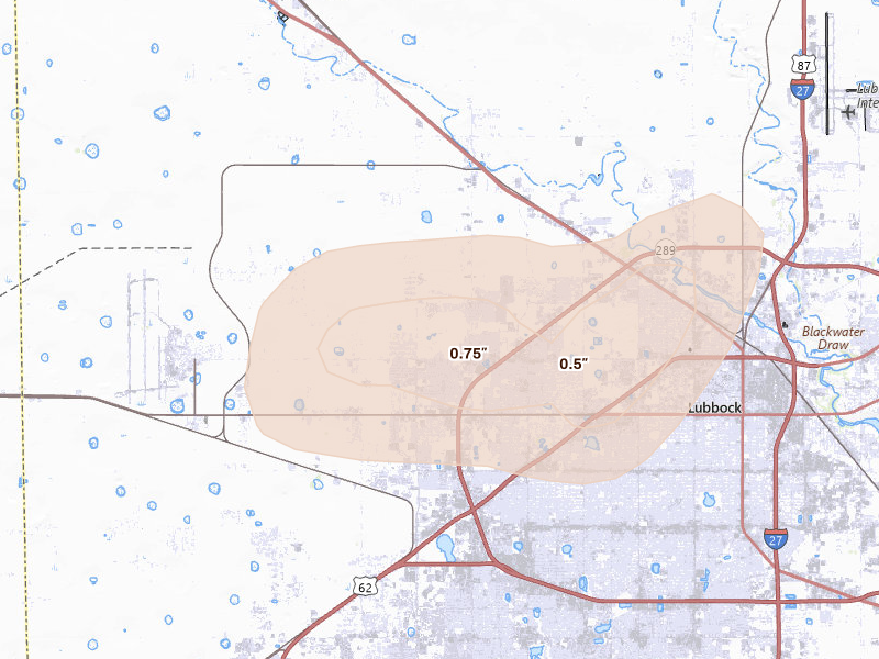 Radar-estimated hail-size map of the storm over Lubbock, TX