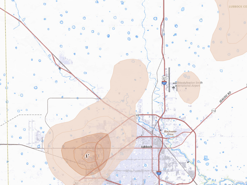 Radar-estimated hail-size map of the storm over Lubbock, TX