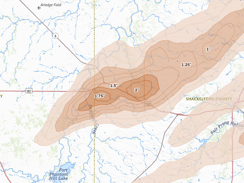 Radar-estimated hail-size map of the storm over Lueders, TX