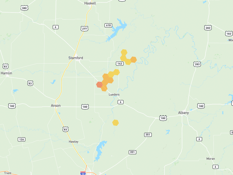 Hail map of Lueders, TX on Jun 6, 2026, hail up to 1.75"