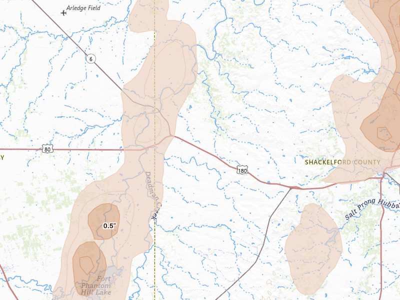Radar-estimated hail-size map of the storm over Lueders, TX on Jul 5, 2026