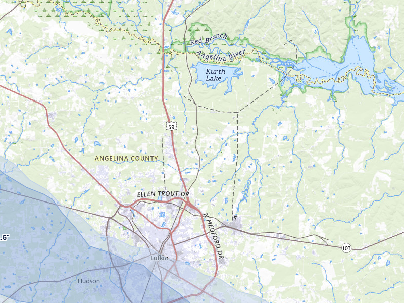 NEXRAD radar-signature map of the hail storm over Lufkin, TX on Apr 29, 2026
