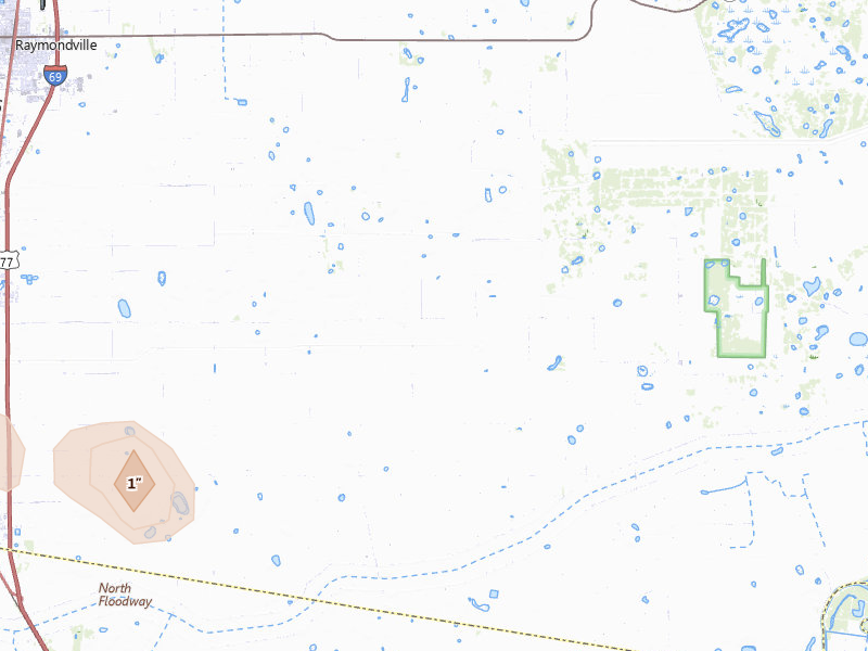 Radar-estimated hail-size map of the storm over Lyford, TX on Apr 27, 2026