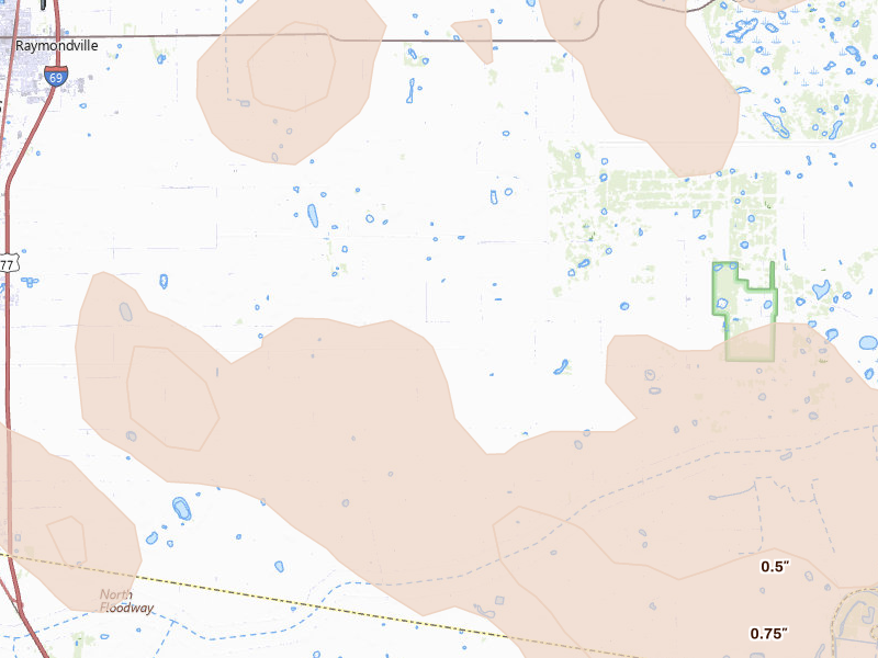 Radar-estimated hail-size map of the storm over Lyford, TX on Jul 20, 2026