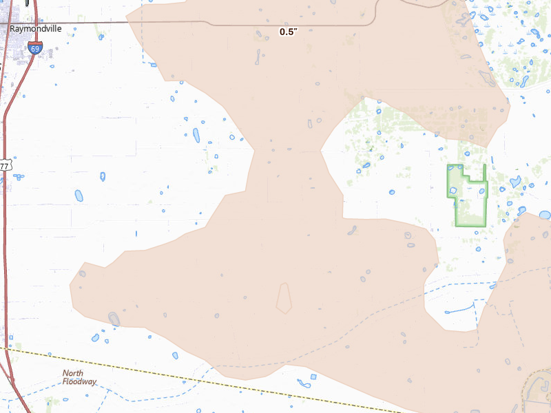 Radar-estimated hail-size map of the storm over Lyford, TX